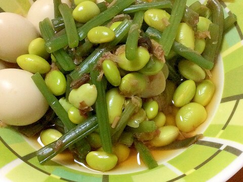 山菜ミックスむき枝豆うずらの卵かつお節煮